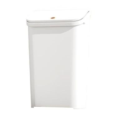 Imagem de Caixote do lixo de cozinha com tampa, lata de lixo de plástico de 5,2 galões com prensa e pressão embutida para casa/banheiro/escritório/garagem lixeira