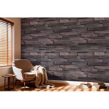 Imagem de ESSMOKO Papel de parede retrô textura de tijolo PVC impermeável papel de parede autoadesivo para quarto, sala de estar, estudo e parede de loja, grão de madeira cinza 44,5 * 1000 cm