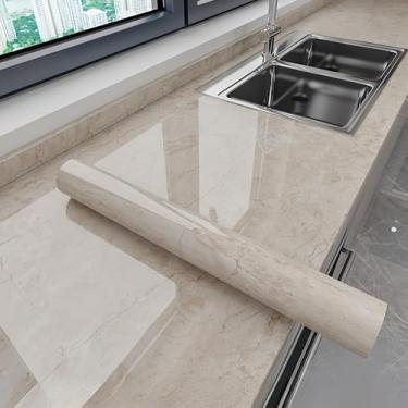 Imagem de Papel de parede efeito mármore cozinha autoadesivo à prova de óleo película protetora de bancada banheiro impermeável resistente a manchas resistente a altas temperaturas fogão renovação papel de