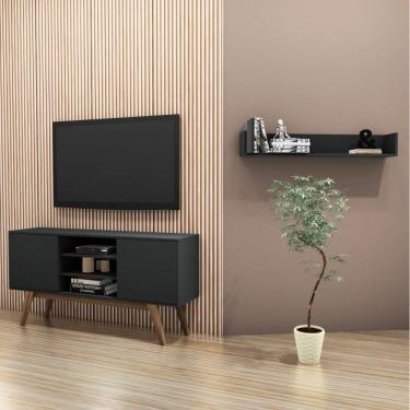 Imagem de Conjunto para Sala de Estar com Rack para TV até 65 Polegadas e Prateleira Print Estilare Preto