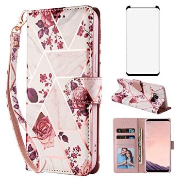 Imagem de Asuwish Capa carteira compatível com Samsung Galaxy S8 e protetor de tela de vidro temperado de couro, suporte para cartão, acessórios de celular para S 8 8S Edge SM-G950U, feminino, masculino, rosa