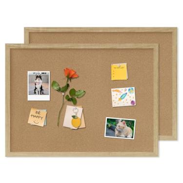 Imagem de DAHAPYBOO Quadro de avisos de cortiça, pacote com 2, quadro de cortiça de 58 x 43 cm para escritório com placas de madeira de carvalho, quadro de mensagens ou decoração de quadro de visão. Placa de