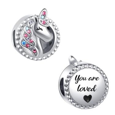 Imagem de MiiFort Pingente de unicórnio colorido com citação inspiradora compatível com pulseiras Pandora Charms, One Size, Cobre, Sem Pedra Preciosa