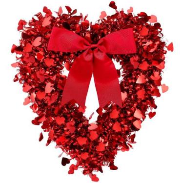 Imagem de Coroa de Flores Tinsel em Formato de Coração - Vermelha - 45cm - Dia d