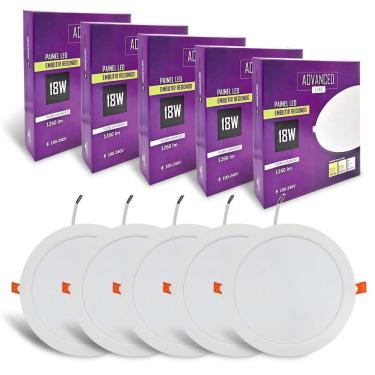 Imagem de 5x Plafon Painel Led Redondo Embutir 18w Branco Frio 6500k