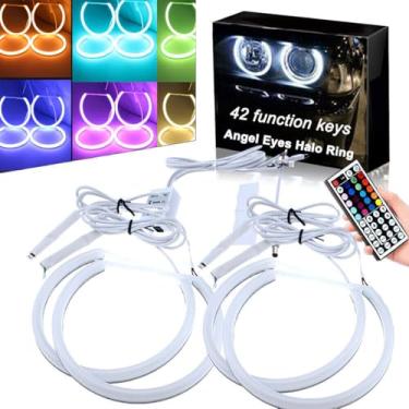 Imagem de GLOFE Anel de luz LED Angel Eyes de 4 peças, 16 cores, multicolorido, RGB algodão, SMD LED Angel Eyes Halo Rings com kit de controle remoto compatível com BMW E38 E39 E46 3 5 7 Series Xenon Trim