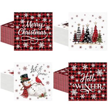 Imagem de Fulmoon 200 guardanapos de papel para coquetel de Natal, descartáveis, 2 camadas, Papai Noel, guardanapos de bebidas, decoupage, toalha de árvore de Natal para festa de Natal, suprimentos de mesa de