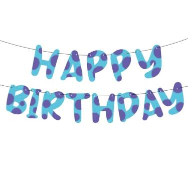 Imagem de Decoração Festa Aniversário Monstro, Pré-Enfiada Azul & Roxo Happy Birthday Banner Suprimentos Festa com Tema Monstros Desenho Animado para Chá de Bebê Crianças Meninos Meninas