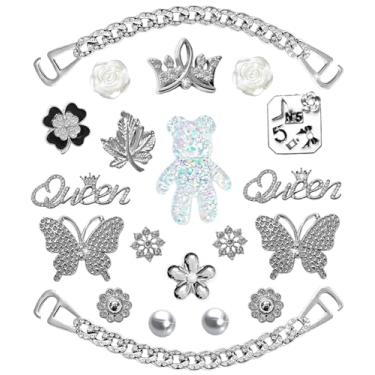 Imagem de BOAJUNWU Pingentes de sapatos brilhantes para mulheres e meninas, pingentes femininos dourados para tamancos, pingentes de corrente de diamante fofos para decoração de sapatos de grife, joias,