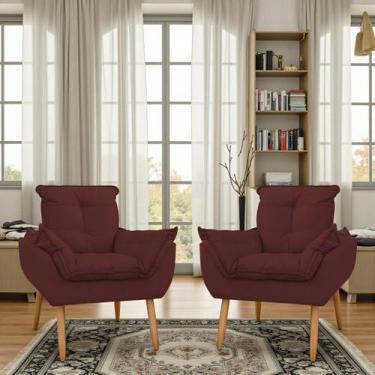 Imagem de Kit 02 Poltrona Opala decorativa pés palito bordô - Porto Decor