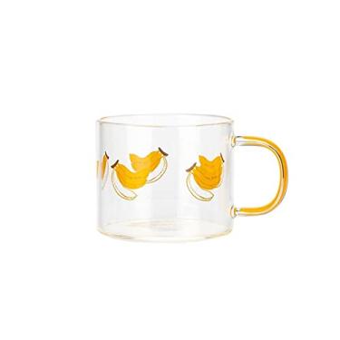 Imagem de Caneca 400 ml Caneca de vidro com padrão de fruta com alça transparente café da manhã leite aveia copo escritório casa casal copos de água cozinha utensílios de bebida caneca de café (cor: banana)