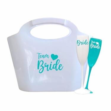 Imagem de Kit 20 Taças Espumante 190ml Acrílica - Personalizadas Chá de lingerie despedida de solteira madrinhas Bride Noiva (Bolsa Branca + Taças A.- BRIDE)