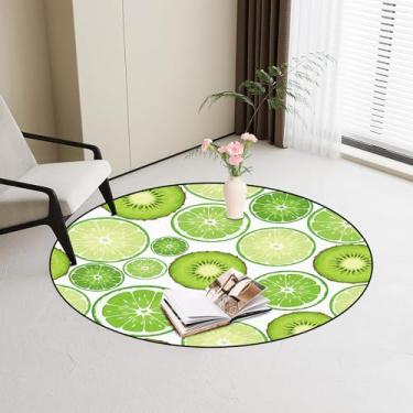 Imagem de FUYEUN Tapete redondo de frutas kiwi tapetes verdes para quarto, dormitório, sala de estar, tapete de área de groselha chinesa, tapete de chão, capacho, 120 x 20 cm