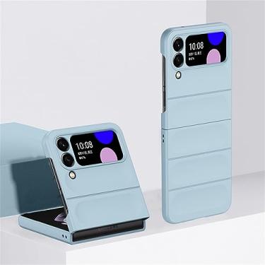 Imagem de Capa dura com sensação de pele para Samsung Galaxy Z Flip 3 4 5 5G Flip4 Flip5 Capa fosca de proteção lisa dobrável, azul celeste, para Samsung Z Flip4