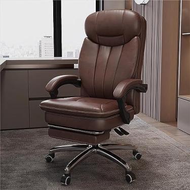Imagem de Cadeira de escritório ergonômica - Cadeira de mesa de altura ajustável com suporte lombar e apoio para os pés retrátil - Cadeiras de encosto alto couro PU almofada grossa para assento, apoios de