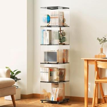 Imagem de Torre de estante giratória de acrílico, estante rotativa de 6 níveis de 360° com rodas, organizador de rack de armazenamento de canto estreito para espaços pequenos, design preto moderno (13,7 x 13,7