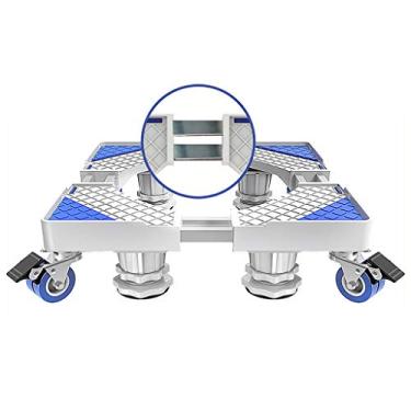 Imagem de Resistente ajustável para lavadora e secadora, carrinho universal de móveis de aço inoxidável com 4 rodízios de bloqueio, bandeja ajustável para máquina de lavar roupa com 8 pernas fortes