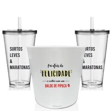 Imagem de Kit Balde De Pipoca E 2 Copos - Fui Atrás Da Felicidade