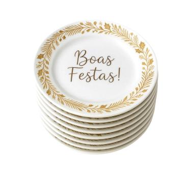 Imagem de Conjunto 8 Pratos Boas Festas Em Melamina Para Jantar 22,5cm