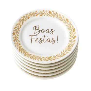 Imagem de Conjunto 6 Pratos Boas Festas Em Melamina Para Jantar 22,5cm