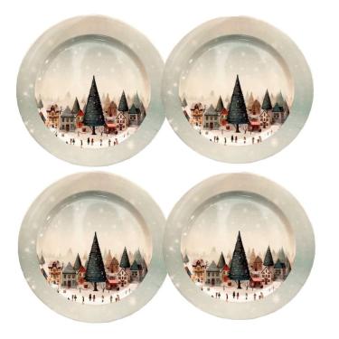 Imagem de Conjunto 4 Pratos Floresta Natalina Em Melamina Para Jantar 25cm