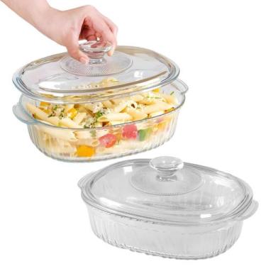 Imagem de Travessa Assadeira Redonda De Vidro Com Tampa 1,8l Forno - RIO HOME