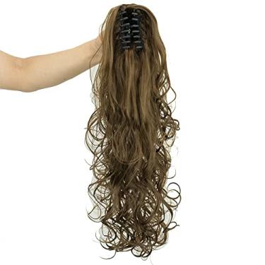 Imagem de IMISSU Extensões de cabelo de rabo de cavalo com garra de mandíbula grossa e bagunçada com clipe de rabo de cavalo 60 cm (marrom claro)