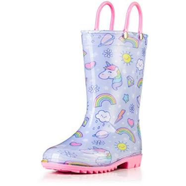 Imagem de Botas de chuva infantis e infantis com alças fáceis de colocar - cores e designs para meninos e meninas - por Puddle Play, Unicórnio, 12 Little Kid