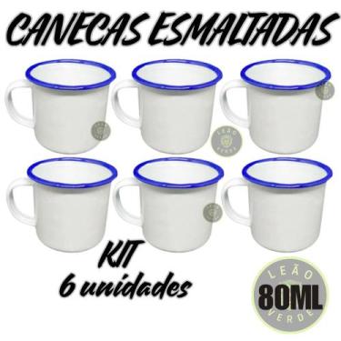 Imagem de Caneca Esmaltada Retro Antiga Branca 80ml 6 Unidades Agata - Leão Verd