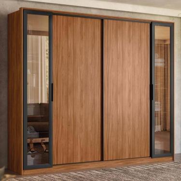 Imagem de Guarda Roupa Casal 4 Portas Vidro Reflecta E 4 Gavetas Estônia - Nogueira Nude