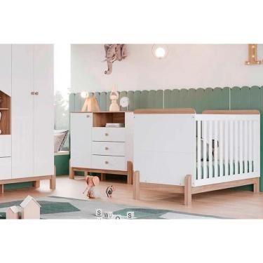 Imagem de Quarto Infantil Completo Ternura 2 Peças (1 Cômoda + 1 Berço) Qi92 Branco-jequitiba - Henn