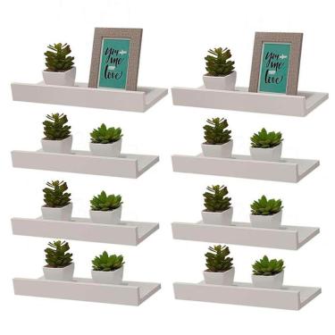 Imagem de Kit 8 Prateleiras Porta Quadros 40 X 10cm Branca Suporte Invisível