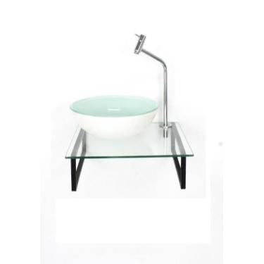 Imagem de Kit Cuba Vidro Redonda 10Mm Branca Tampo 40Cm Incolor - Cubas E Gabine