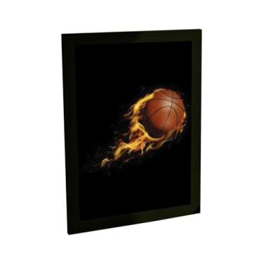 Imagem de Quadro Decorativo Basquete Bola Pegando Fogo Ilustração Decoração Poster Quarto Sala