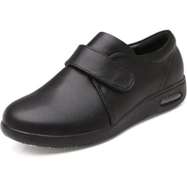 Imagem de Chinelos Ortopédicos Diabéticos Masculinos Com Gancho E Laço De Espuma Viscoelástica Extra Largo Fechado Sapatos Internos Macios Para Idosos Pés Inchados Fascite Plantar, Black, 11.5 UK