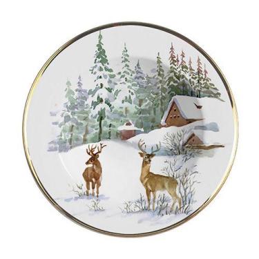 Imagem de Conjunto com 6 Pratos Fundo Rena Natal Ø25cm - Alleanza Cerâmica