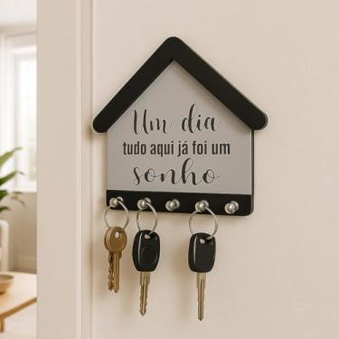 Imagem de Placa Quadro Porta Chaves Frase Formato Casinha em Relevo 3D