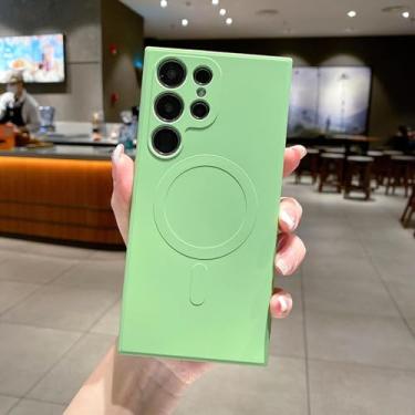 Imagem de HJZSZX Para Samsung S24FE Carregamento magnético sem fio Silicone líquido Capa de telefone macia Capa traseira (para Samsung S24FE/Matcha Green)