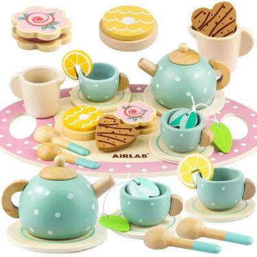 Imagem de Conjunto de chá Airlab Wooden para crianças de 3 a 5 anos Pretend Play