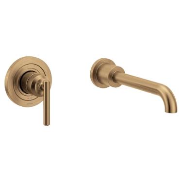 Imagem de Moen Gibson Bronze Gold Single Handle Wall Mount Tub Filler Torneira de banheira de alto fluxo com alcance de bico de 25,4 cm, WT961BZG