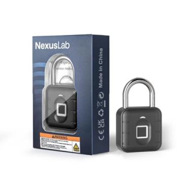 Imagem de NexusLab Cadeado de combinação de impressão digital IP67 à prova d'água, 10 impressões digitais, manilha de aço inoxidável para viagens, armário de academia e portões ao ar livre (alimentado por