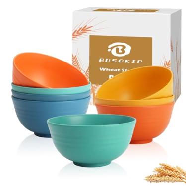 Imagem de BUSOKIP Conjunto de 8 tigelas de palha de trigo, tigela de cereal inquebrável de 737 g, tigela de sopa segura para micro-ondas e lava-louças para ramen, salada, aveia, arroz, tigelas de plástico
