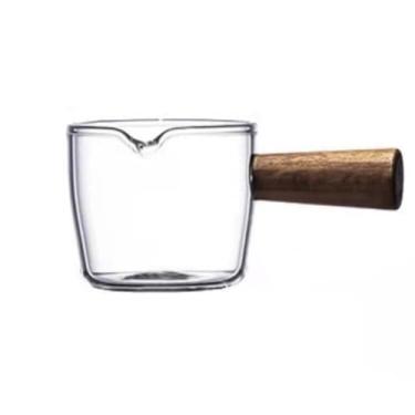 Imagem de URGDWEKJY Copo de água pequeno copo de vidro com cabo de madeira, jarro de leite, prato de molho, xícara de café mergulhado em casa com alça (grande)