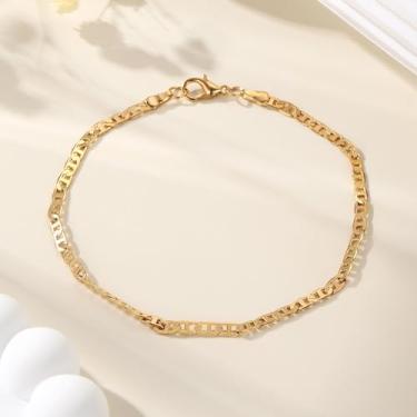 Imagem de Tornozeleira feminina banhada a ouro 18 quilates com elos marina - corrente 14K pulseira de tornozelo, Japanese word anklet, Cobre, Sem Pedra Preciosa