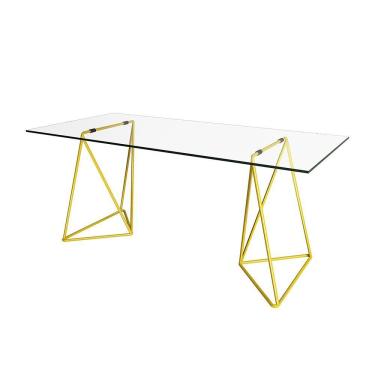 Imagem de Escrivaninha De Vidro Bela Vista Cavalete Base Ferro Amarelo - Cor: Branco