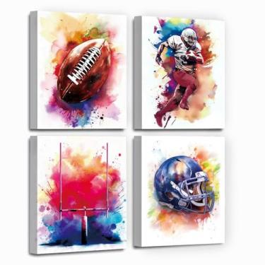 Imagem de Impressões de arte de parede em tela de futebol, pôsteres de arte emoldurada de rúgbi, decoração de parede para quarto de meninos, decoração de graffiti de quarto de caverna masculina, conjunto de 4