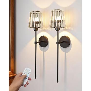 Imagem de Charming Life Arandelas de parede de cristal operadas por bateria, conjunto de 2, preto