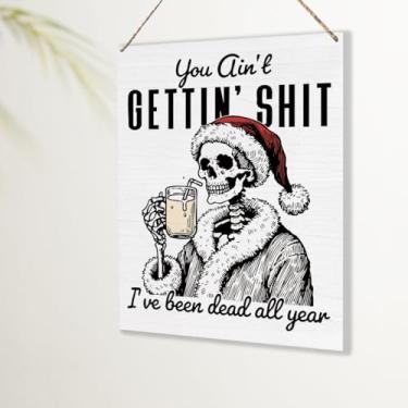 Imagem de Placa de decoração gótica engraçada de Natal esqueleto assustador decorações de Natal presentes para mulheres homens bonito Natal parede porta pendurado decoração sinal para casa escritório cozinha