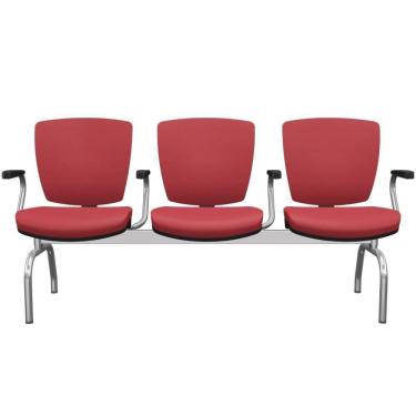 Imagem de Cadeira Longarina 3 Lugares Aeroporto Recepção Cromado Baixa Flexi P03 Vinil Vermelho - Lyam