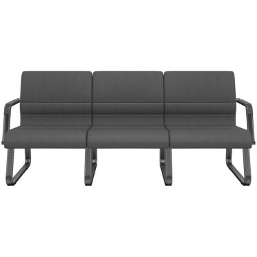 Imagem de Cadeira Longarina 3 Lugares Recepção Com Braço Pés Preto Lev P03 Crepe Preto - Lyam Decor